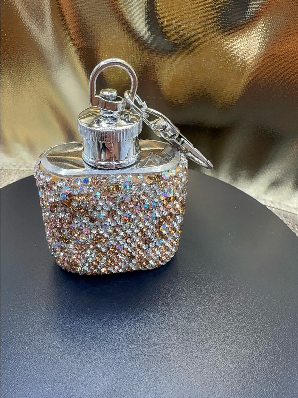 Crystal Embellished Gold Keychain Pouch - Women's Accessory
